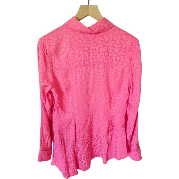 Koché  Pink Leopard Peplum Blouse Size 38(M) Button Down Asymmetrical Hem - Picture 4 of 5